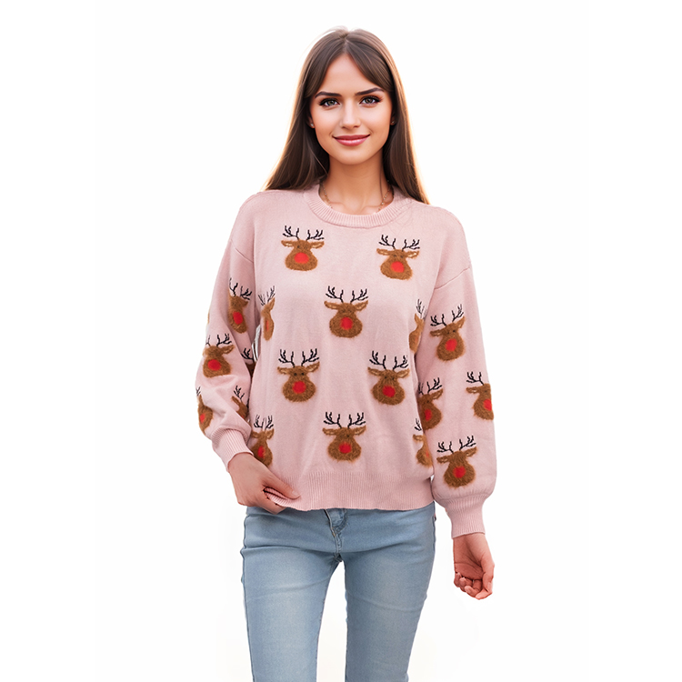 Deer Head Pink Ugly Christmas Sweaters - SWT27HP
