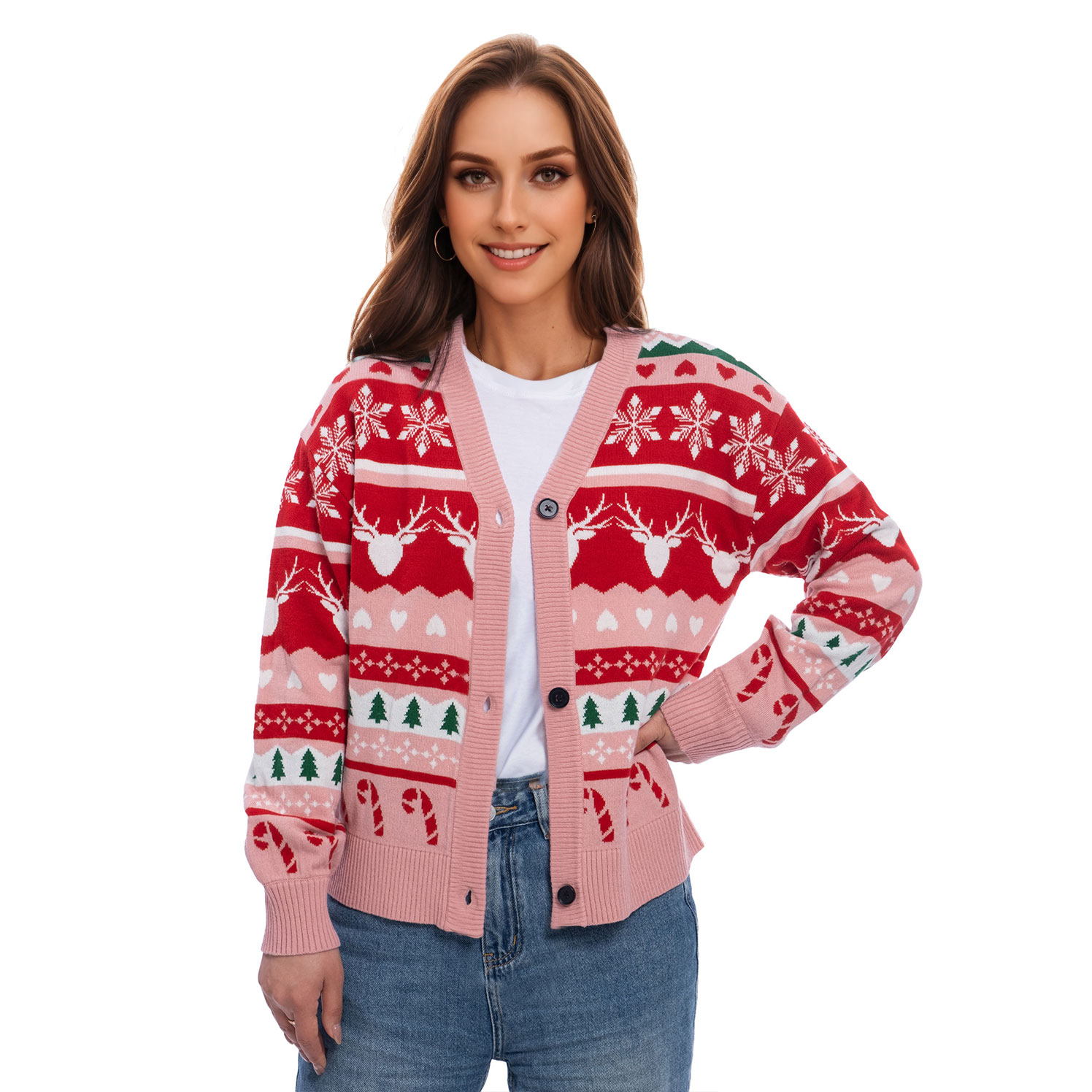 Deer Head Cardigan Ugly Christmas Sweaters - CDG07DH