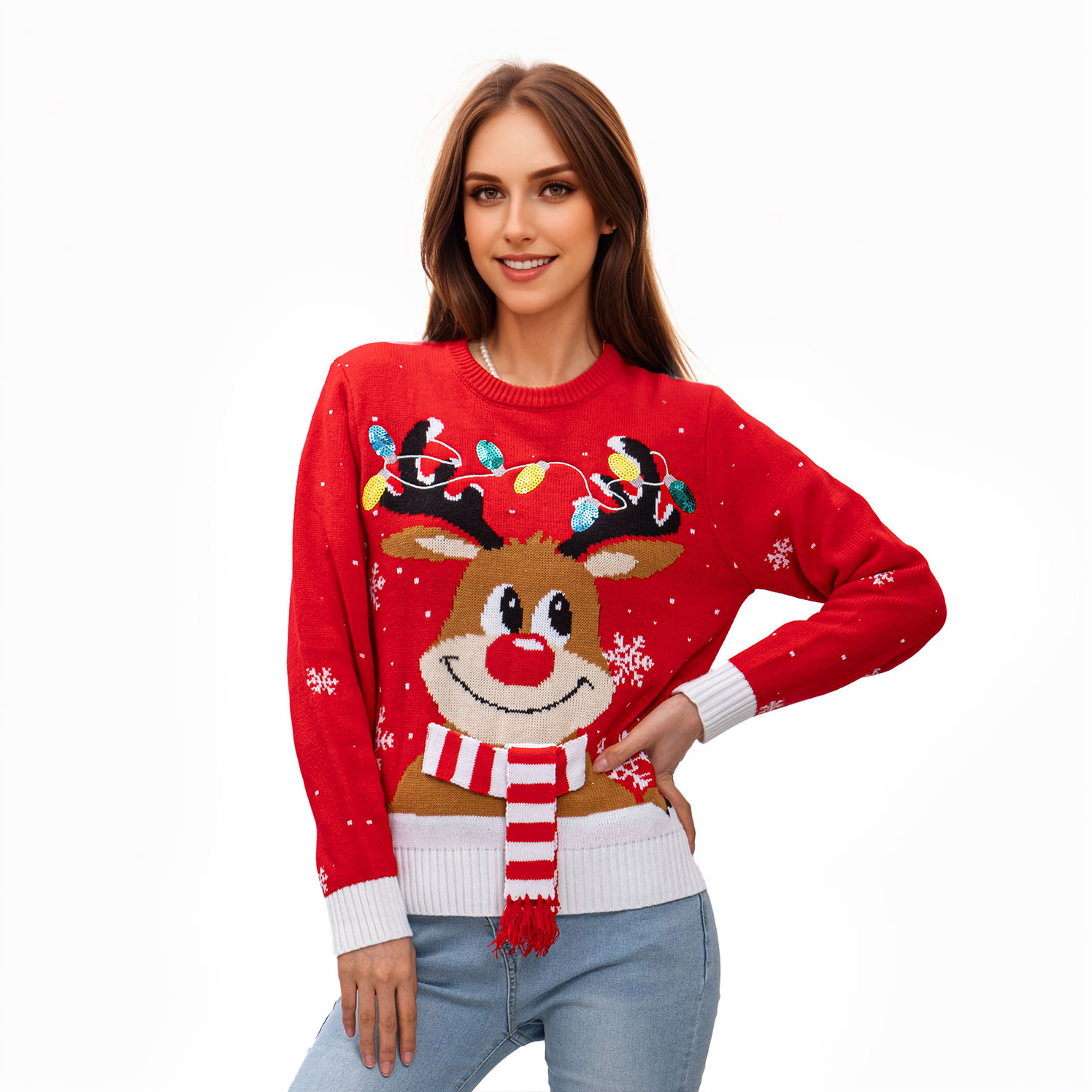 Deer 3D Scarf Ugly Christmas Sweaters - SWT093D