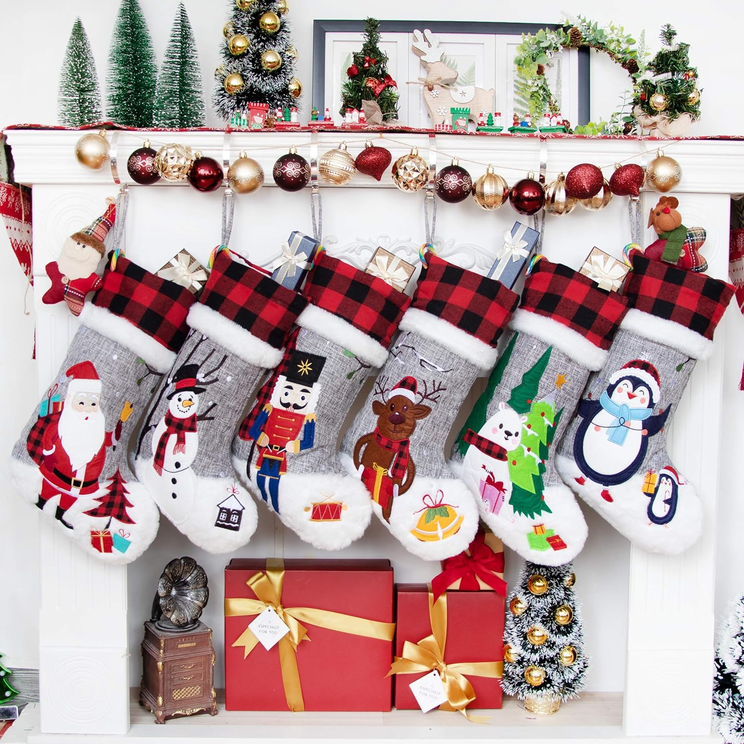 Christmas Stockings Gray Burlap