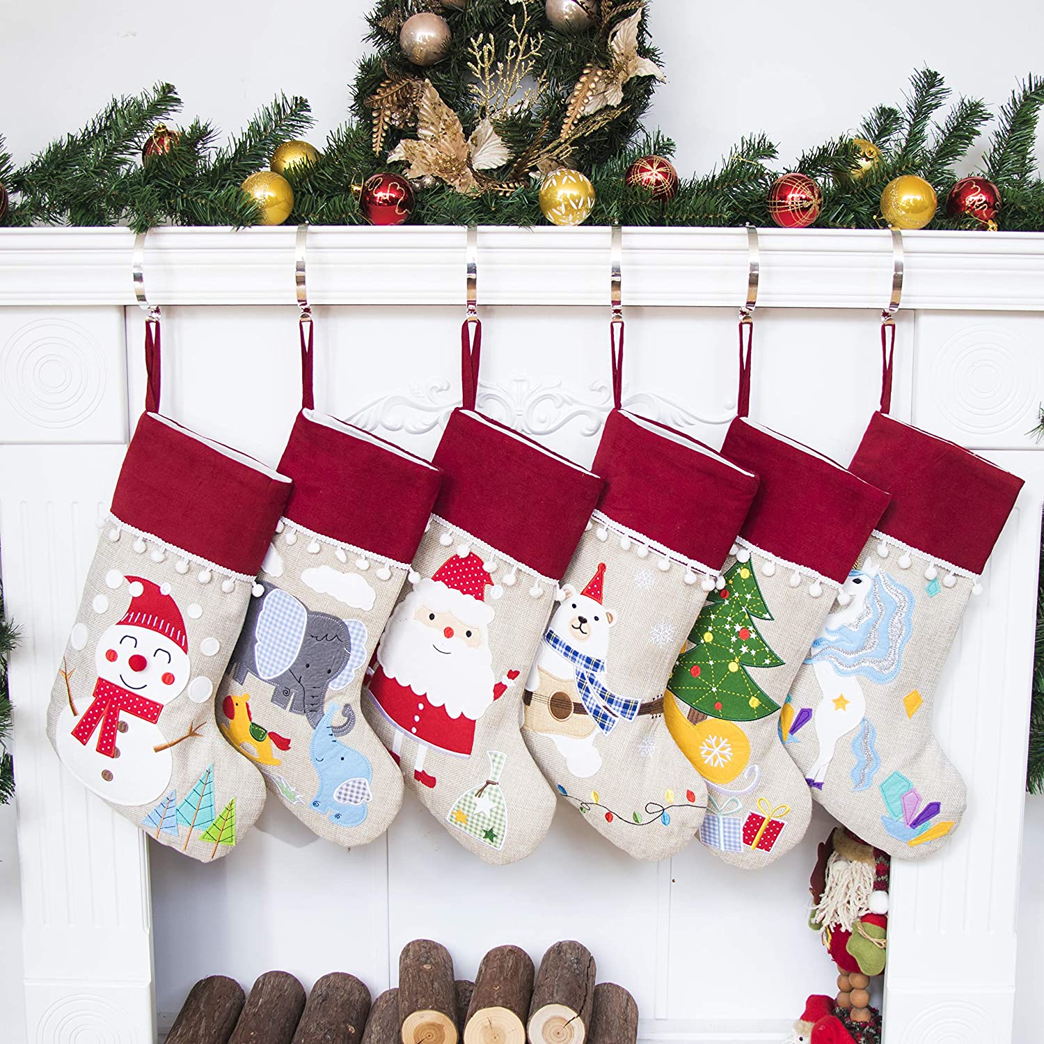 Christmas Stocking Embroidered Linen