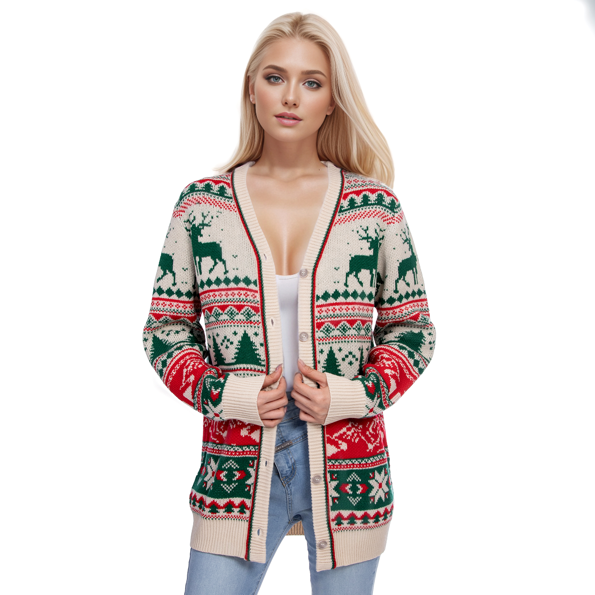 Retro Beige Ugly Christmas Sweaters - CDG02RB
