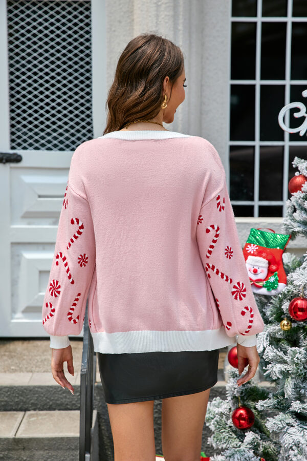 Women's Pink Candy Cardigan Christmas Sweater - CDG08CP - Image 2