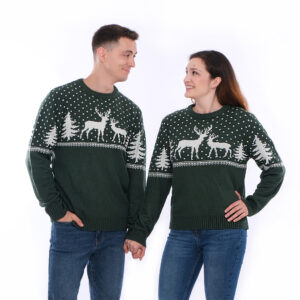 Couple Deer Ugly Christmas Sweater Green - SWT36GM & SWT36GW