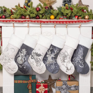 Silver & White Sequined Christmas Stockings