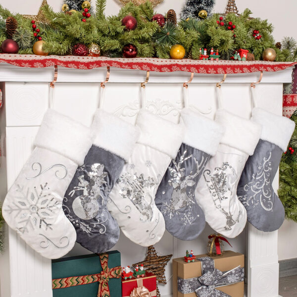 Silver & White Sequined Christmas Stockings - Image 2