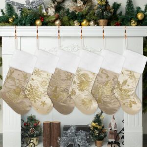 Gold Embroidery Christmas Stockings