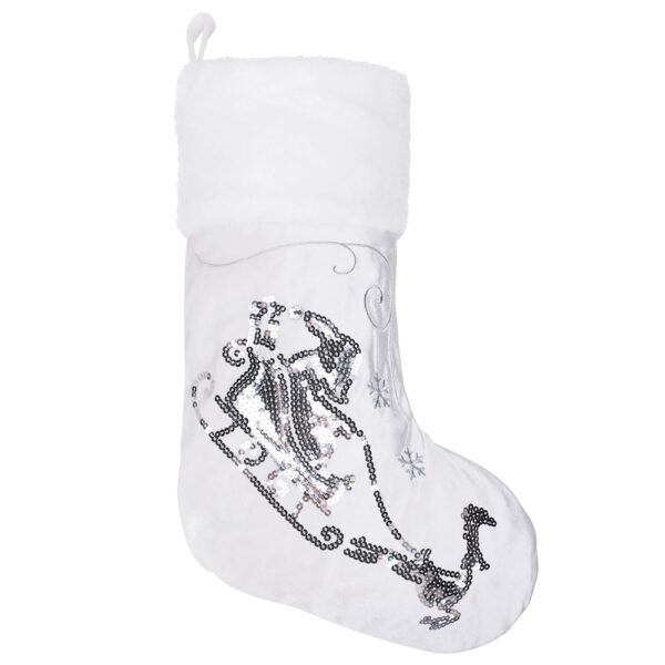 Silver & White Sequined Christmas Stockings - Image 4
