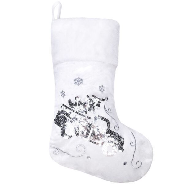 Silver & White Sequined Christmas Stockings - Image 3